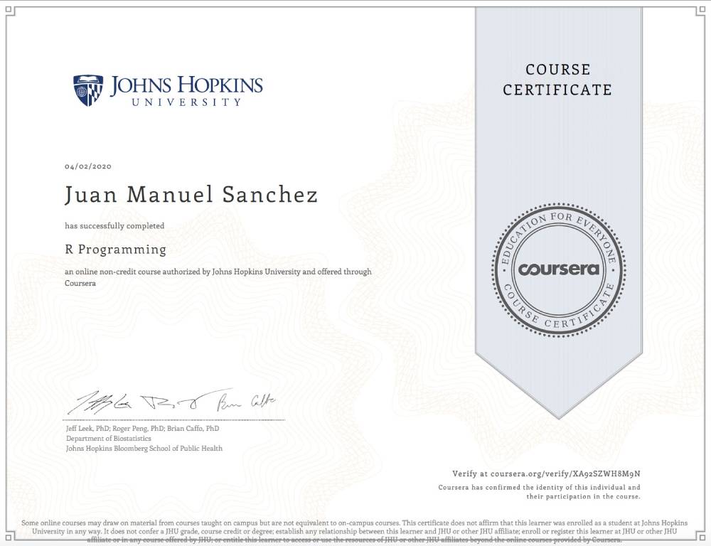 R Programming Certificate.